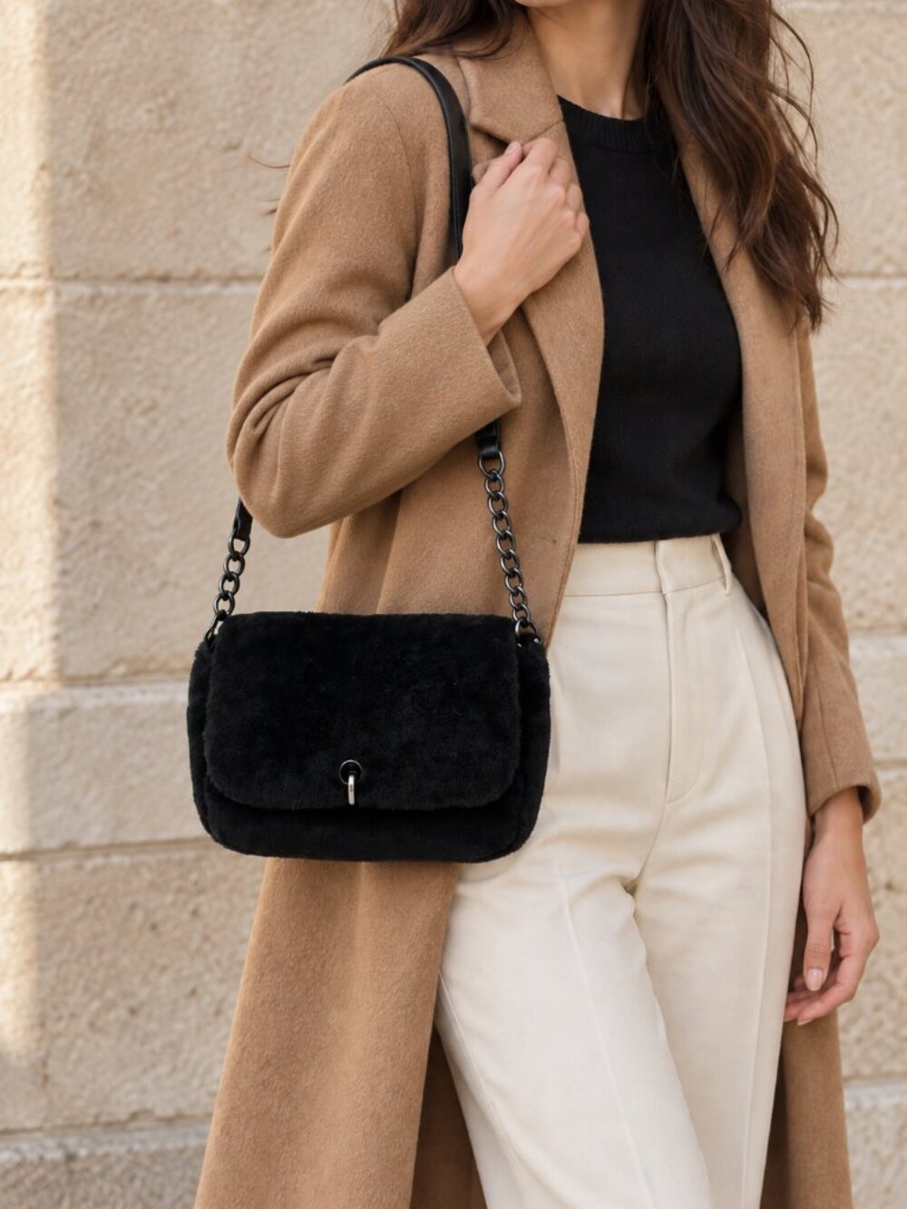 Gilda Paris Black Plush Flap Crossbody Bag GGH526 NWT